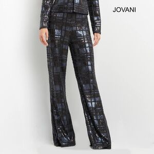 Jovani Black and Navy Sequin Trousers